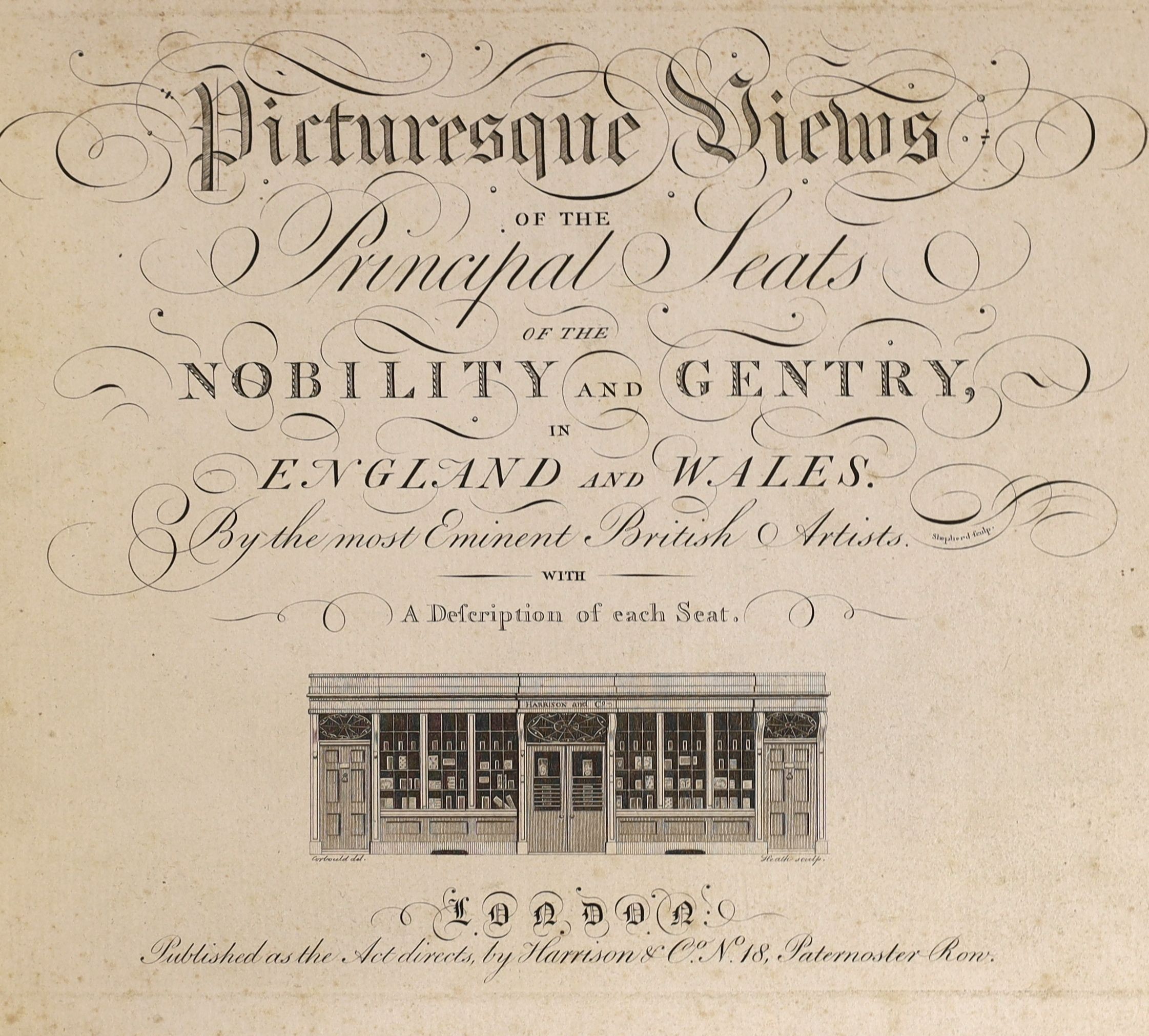 Picturesque - Picturesque Views of the Principal Seats of the Nobility and Gentry in England and Wales, oblong 4to, contemporary green morocco gilt, with engraved title and 100 plates, Harrison & Co., London, [1786-87],